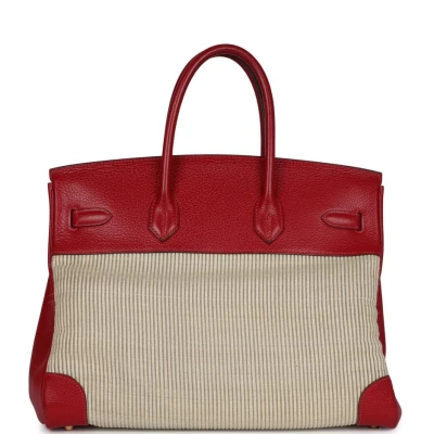Vintage Hermes Birkin 35 Rouge Vif Buffalo and Crinoline Gold Hardware Vintage Hermes Birkin 35 Rouge Vif Buffalo and Crinoline Gold Hardware