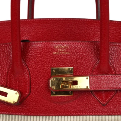 Vintage Hermes Birkin 35 Rouge Vif Buffalo and Crinoline Gold Hardware Vintage Hermes Birkin 35 Rouge Vif Buffalo and Crinoline Gold Hardware