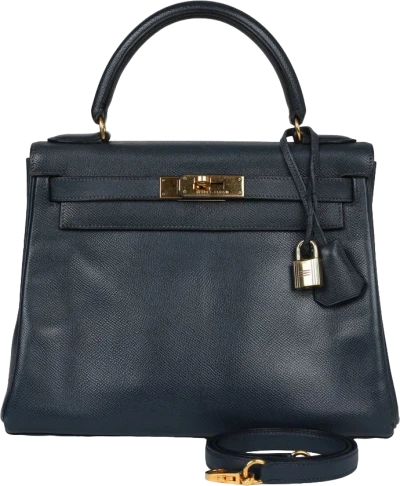 Vintage Hermes Kelly Retourne 28 Bleu Marine Courchevel Gold Hardware Vintage Hermes Kelly Retourne 28 Bleu Marine Courchevel Gold Hardware