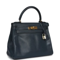 Vintage Hermes Kelly Retourne 28 Bleu Marine Courchevel Gold Hardware Vintage Hermes Kelly Retourne 28 Bleu Marine Courchevel Gold Hardware