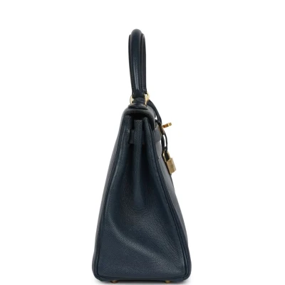 Vintage Hermes Kelly Retourne 28 Bleu Marine Courchevel Gold Hardware Vintage Hermes Kelly Retourne 28 Bleu Marine Courchevel Gold Hardware