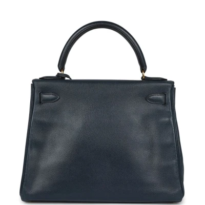 Vintage Hermes Kelly Retourne 28 Bleu Marine Courchevel Gold Hardware Vintage Hermes Kelly Retourne 28 Bleu Marine Courchevel Gold Hardware