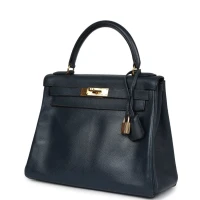 Vintage Hermes Kelly Retourne 28 Bleu Marine Courchevel Gold Hardware Vintage Hermes Kelly Retourne 28 Bleu Marine Courchevel Gold Hardware