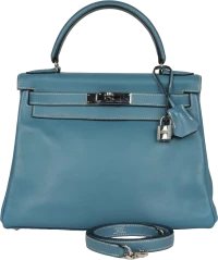 Vintage Hermes Kelly Retourne 28 Blue Jean Gulliver Palladium Hardware Vintage Hermes Kelly Retourne 28 Blue Jean Gulliver Palladium Hardware