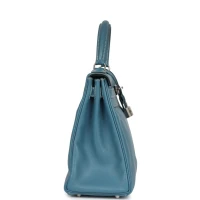Vintage Hermes Kelly Retourne 28 Blue Jean Gulliver Palladium Hardware Vintage Hermes Kelly Retourne 28 Blue Jean Gulliver Palladium Hardware
