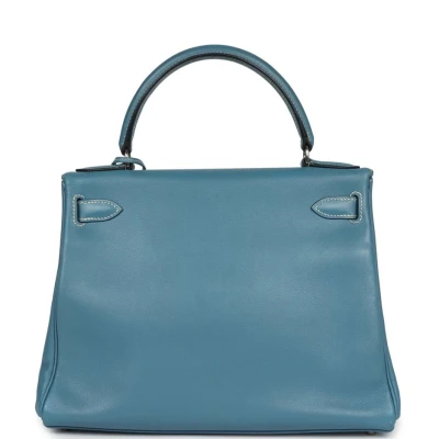 Vintage Hermes Kelly Retourne 28 Blue Jean Gulliver Palladium Hardware Vintage Hermes Kelly Retourne 28 Blue Jean Gulliver Palladium Hardware