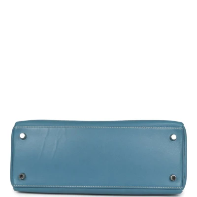 Vintage Hermes Kelly Retourne 28 Blue Jean Gulliver Palladium Hardware Vintage Hermes Kelly Retourne 28 Blue Jean Gulliver Palladium Hardware