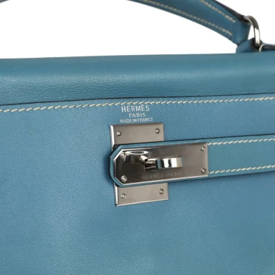 Vintage Hermes Kelly Retourne 28 Blue Jean Gulliver Palladium Hardware Vintage Hermes Kelly Retourne 28 Blue Jean Gulliver Palladium Hardware