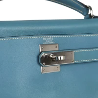 Vintage Hermes Kelly Retourne 28 Blue Jean Gulliver Palladium Hardware Vintage Hermes Kelly Retourne 28 Blue Jean Gulliver Palladium Hardware