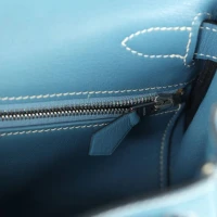 Vintage Hermes Kelly Retourne 28 Blue Jean Gulliver Palladium Hardware Vintage Hermes Kelly Retourne 28 Blue Jean Gulliver Palladium Hardware