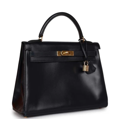 Vintage Hermes Kelly Retourne 32 Navy Box Gold Hardware Vintage Hermes Kelly Retourne 32 Navy Box Gold Hardware
