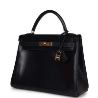 Vintage Hermes Kelly Retourne 32 Navy Box Gold Hardware Vintage Hermes Kelly Retourne 32 Navy Box Gold Hardware