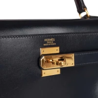 Vintage Hermes Kelly Retourne 32 Navy Box Gold Hardware Vintage Hermes Kelly Retourne 32 Navy Box Gold Hardware
