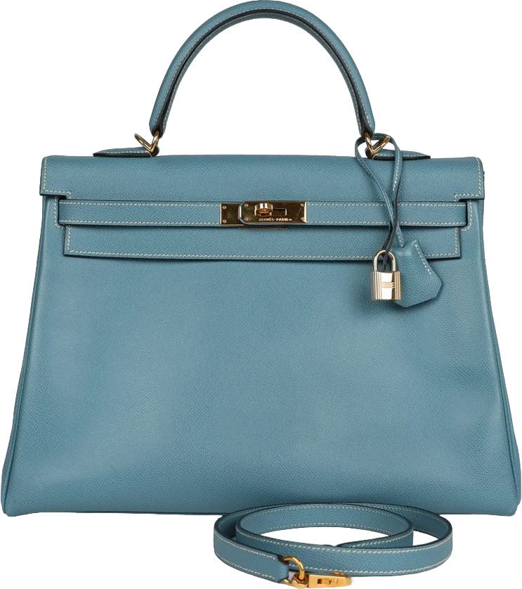 Vintage Hermes Kelly Retourne 35 Bleu Jean Epsom Gold Hardware