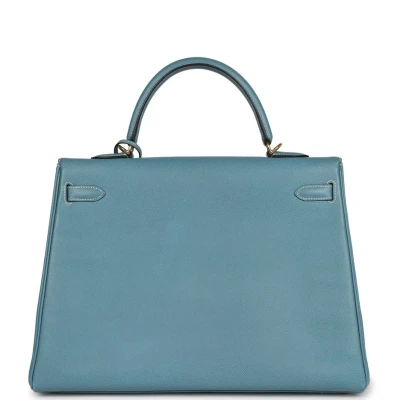 Vintage Hermes Kelly Retourne 35 Bleu Jean Epsom Gold Hardware