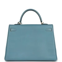 Vintage Hermes Kelly Retourne 35 Bleu Jean Epsom Gold Hardware