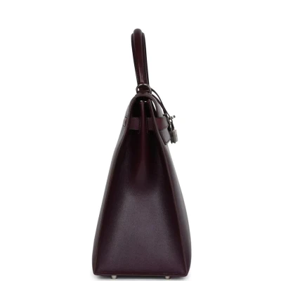 Vintage Hermes Kelly Sellier 35 Raisin Box Palladium Hardware