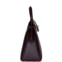 Vintage Hermes Kelly Sellier 35 Raisin Box Palladium Hardware