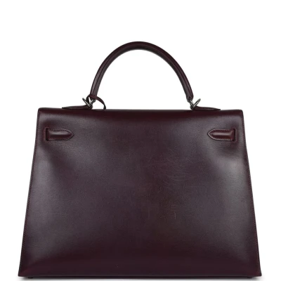 Vintage Hermes Kelly Sellier 35 Raisin Box Palladium Hardware