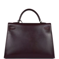 Vintage Hermes Kelly Sellier 35 Raisin Box Palladium Hardware