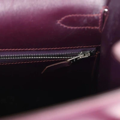 Vintage Hermes Kelly Sellier 35 Raisin Box Palladium Hardware