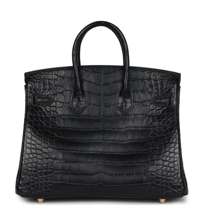 Hermes Birkin 25 Black Matte Alligator Gold Hardware