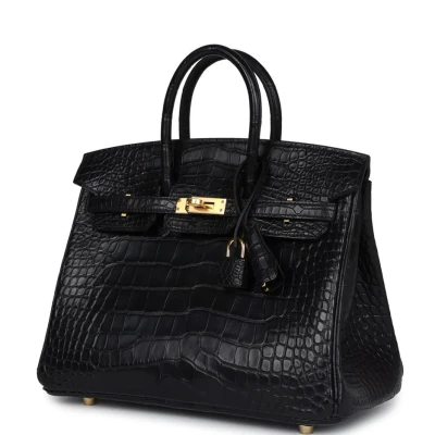 Hermes Birkin 25 Black Matte Alligator Gold Hardware