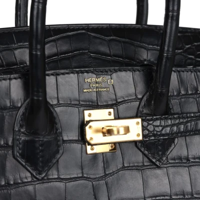 Hermes Birkin 25 Black Matte Alligator Gold Hardware