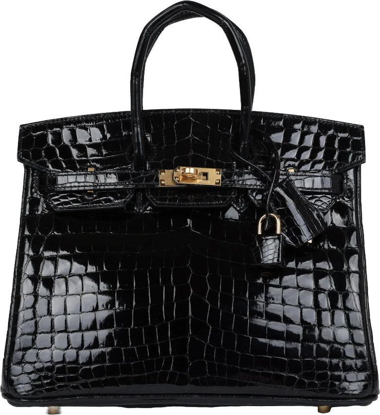 Hermes Birkin 25 Black Shiny Niloticus Crocodile Gold Hardware