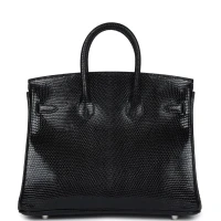 Hermes Birkin 25 Black Shiny Varanus Niloticus Lizard Palladium Hardware