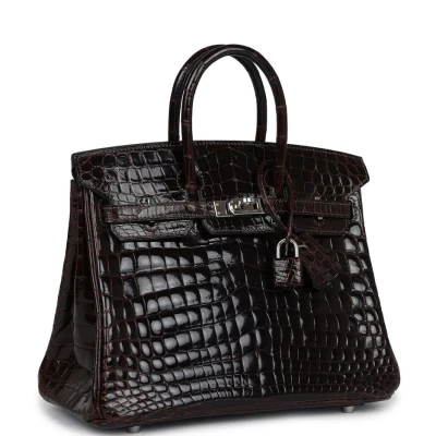 Hermes Birkin 25 Havane Shiny Niloticus Crocodile Palladium Hardware