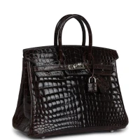 Hermes Birkin 25 Havane Shiny Niloticus Crocodile Palladium Hardware