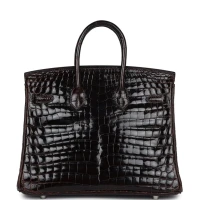 Hermes Birkin 25 Havane Shiny Niloticus Crocodile Palladium Hardware