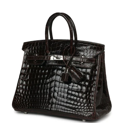 Hermes Birkin 25 Havane Shiny Niloticus Crocodile Palladium Hardware