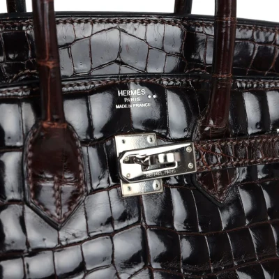 Hermes Birkin 25 Havane Shiny Niloticus Crocodile Palladium Hardware