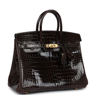 Hermes Birkin 25 Macassar Shiny Porosus Crocodile Gold Hardware Hermes Birkin 25 Macassar Shiny Porosus Crocodile Gold Hardware