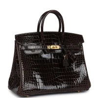 Hermes Birkin 25 Macassar Shiny Porosus Crocodile Gold Hardware Hermes Birkin 25 Macassar Shiny Porosus Crocodile Gold Hardware