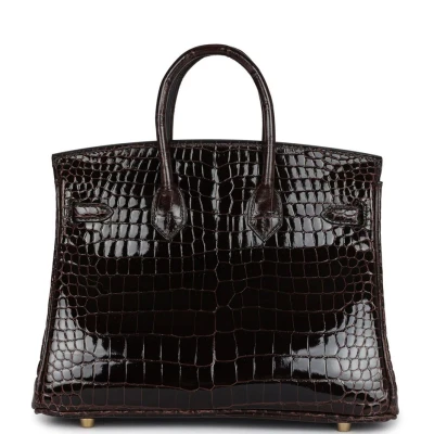Hermes Birkin 25 Macassar Shiny Porosus Crocodile Gold Hardware Hermes Birkin 25 Macassar Shiny Porosus Crocodile Gold Hardware