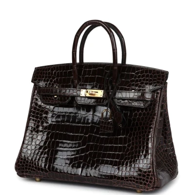 Hermes Birkin 25 Macassar Shiny Porosus Crocodile Gold Hardware Hermes Birkin 25 Macassar Shiny Porosus Crocodile Gold Hardware