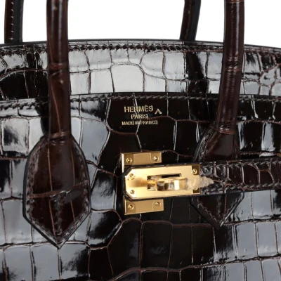 Hermes Birkin 25 Macassar Shiny Porosus Crocodile Gold Hardware Hermes Birkin 25 Macassar Shiny Porosus Crocodile Gold Hardware