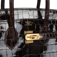 Hermes Birkin 25 Macassar Shiny Porosus Crocodile Gold Hardware Hermes Birkin 25 Macassar Shiny Porosus Crocodile Gold Hardware