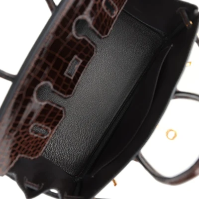 Hermes Birkin 25 Macassar Shiny Porosus Crocodile Gold Hardware Hermes Birkin 25 Macassar Shiny Porosus Crocodile Gold Hardware