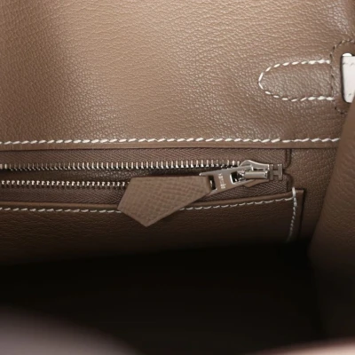 Hermes Birkin 25 Tri-color Etoupe, Ebene and Gris Pale Epsom Palladium Hardware