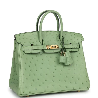 Hermes Birkin 25 Vert Criquet Ostrich Gold Hardware Hermes Birkin 25 Vert Criquet Ostrich Gold Hardware