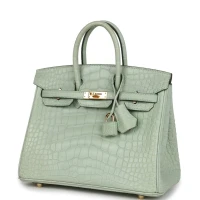 Hermes Birkin 25 Vert D'Eau Matte Alligator Gold Hardware Hermes Birkin 25 Vert D'Eau Matte Alligator Gold Hardware