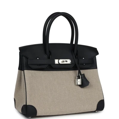 Hermes Birkin 30 Bivouac Ficelle Canvas and Black Swift Palladium Hardware