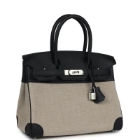 Hermes Birkin 30 Bivouac Ficelle Canvas and Black Swift Palladium Hardware