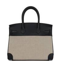 Hermes Birkin 30 Bivouac Ficelle Canvas and Black Swift Palladium Hardware