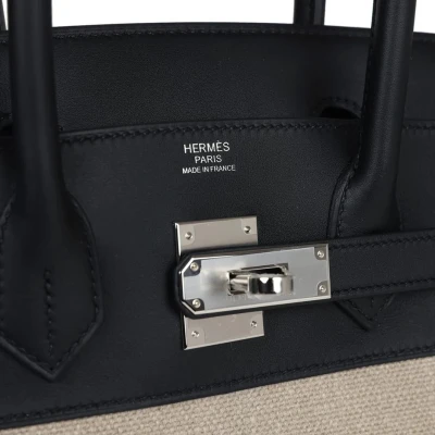 Hermes Birkin 30 Bivouac Ficelle Canvas and Black Swift Palladium Hardware