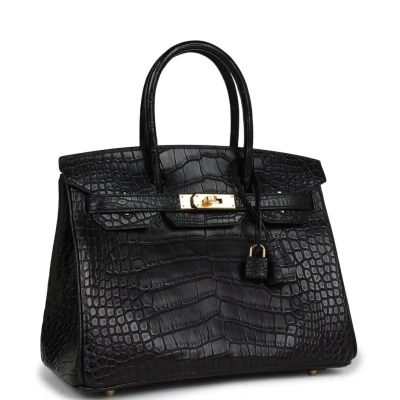Hermes Birkin 30 Black Matte Alligator Gold Hardware Hermes Birkin 30 Black Matte Alligator Gold Hardware